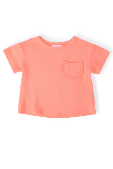 Neon Coral Ruffle Pocket Tee