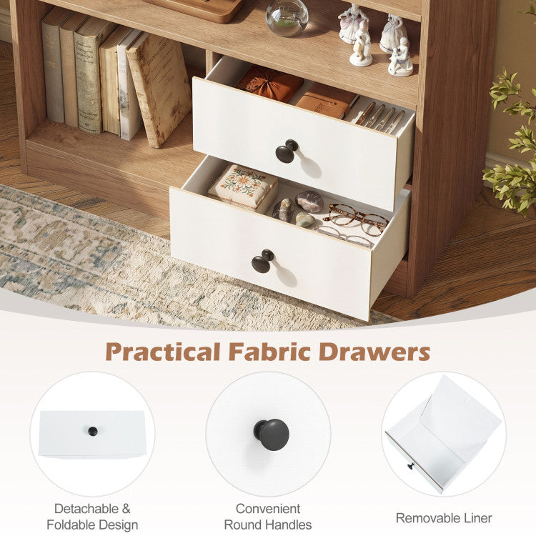 Open Storage Cabinet with 3 Open Compartments and 2 Drawer