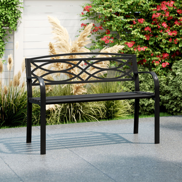 Garden Bench with Curved Armrests and Backrest