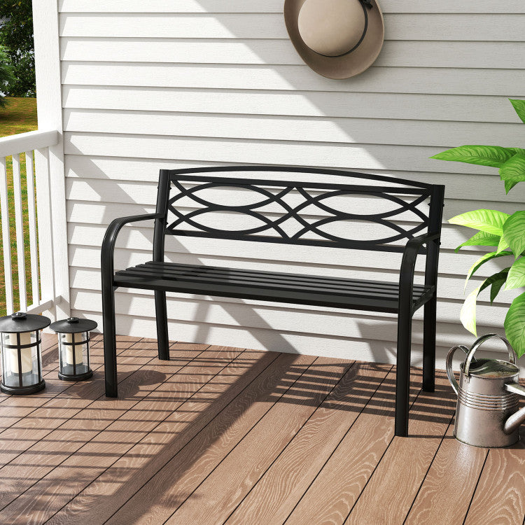 Garden Bench with Curved Armrests and Backrest