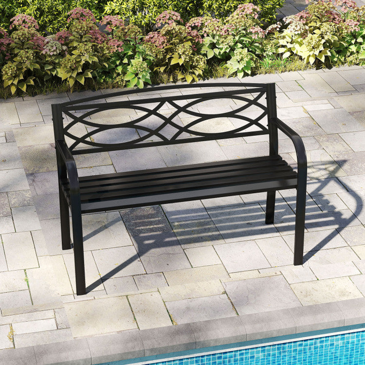 Garden Bench with Curved Armrests and Backrest