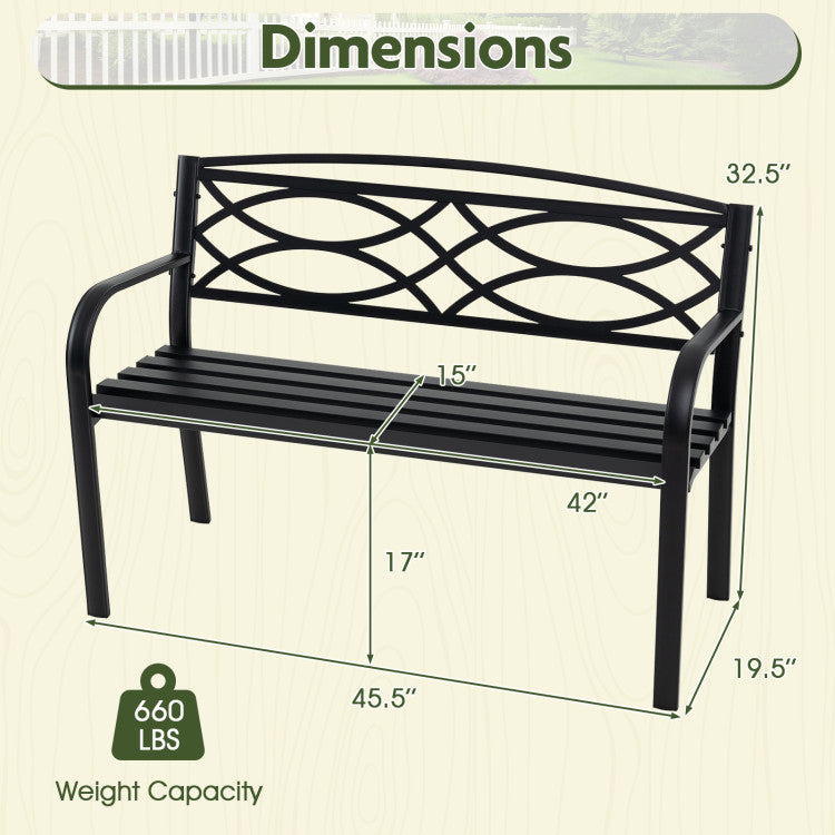 Garden Bench with Curved Armrests and Backrest