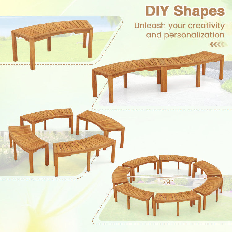 Set of 7 Outdoor Bench Acacia Wood Curved Garden Bench 2-Person
