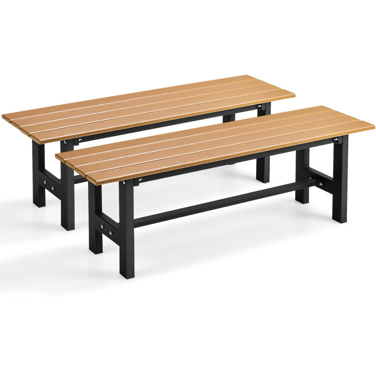 47 Inches Outdoor Chair with Slatted Seat and Plastic Coated Iron Frame