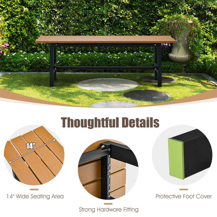 47 Inches Outdoor Chair with Slatted Seat and Plastic Coated Iron Frame