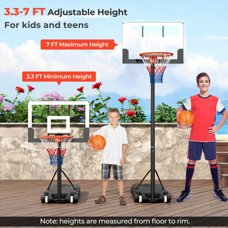 3.3-7 Feet Portable Adjustable Outdoor Kids Basketball Hoop Goal System