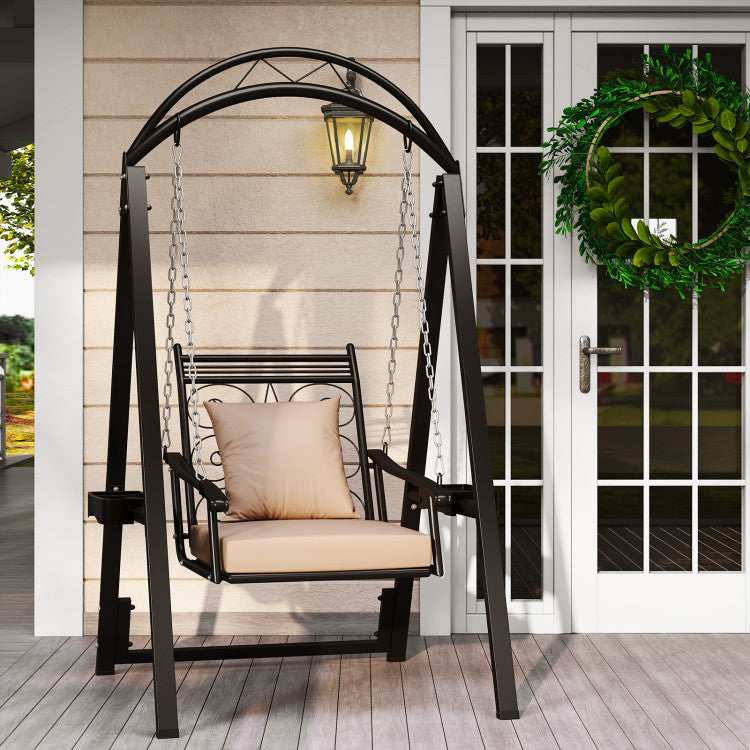 Outdoor Porch Swing with Removable Cushions and Side Tables for Garden Balcony