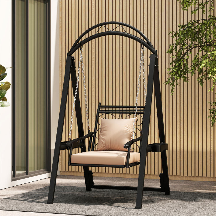 Outdoor Porch Swing with Removable Cushions and Side Tables for Garden Balcony