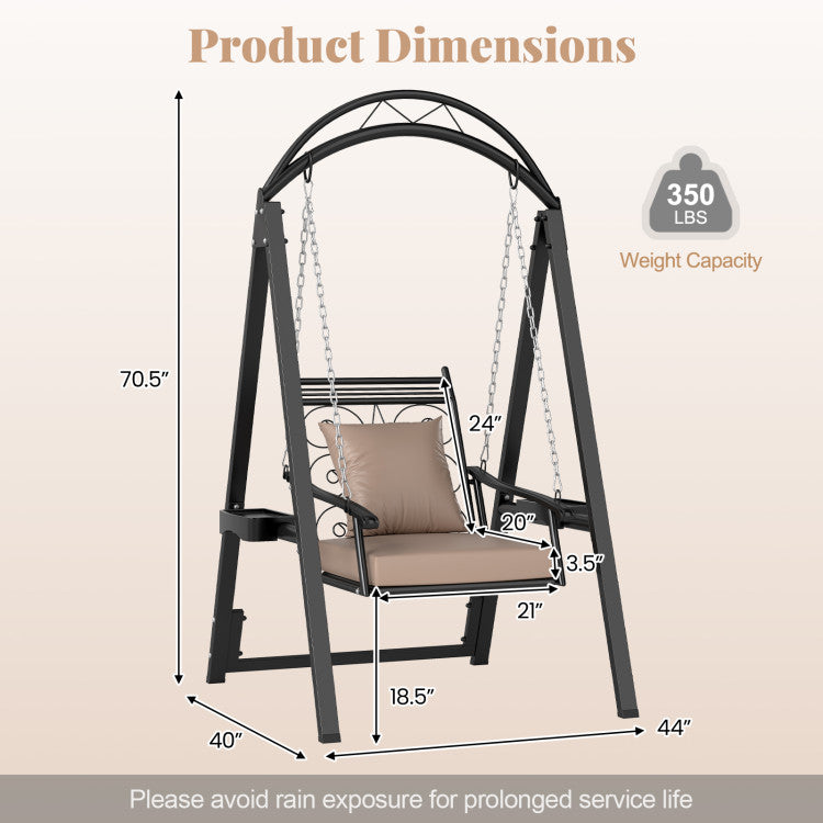 Outdoor Porch Swing with Removable Cushions and Side Tables for Garden Balcony