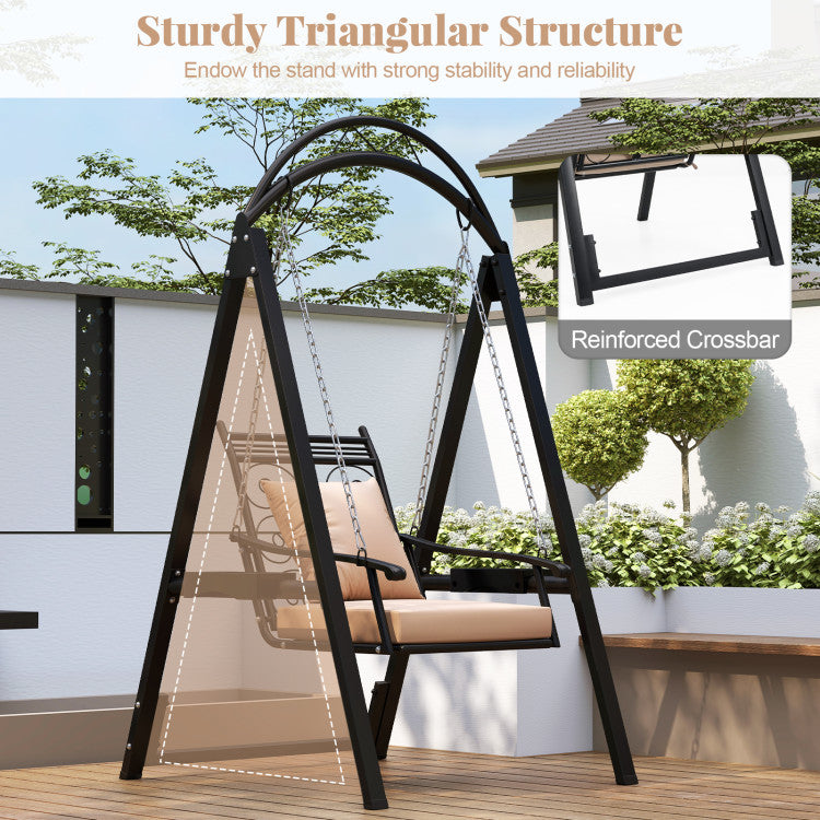 Outdoor Porch Swing with Removable Cushions and Side Tables for Garden Balcony