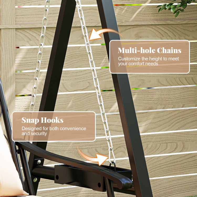 Outdoor Porch Swing with Removable Cushions and Side Tables for Garden Balcony