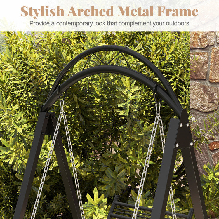 Outdoor Porch Swing with Removable Cushions and Side Tables for Garden Balcony