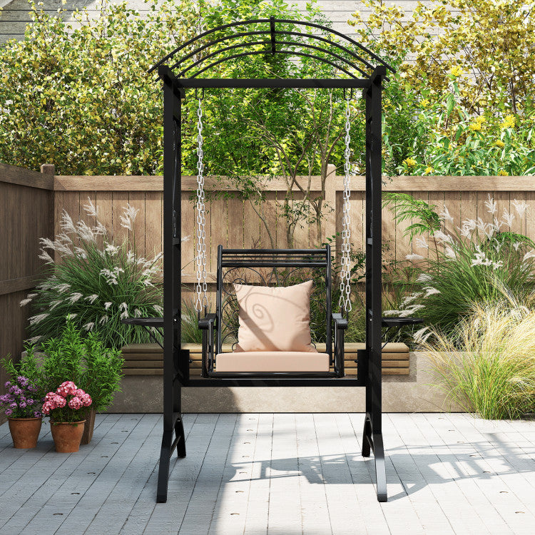 Outdoor Porch Swing with Stand and 2 Trellises for Adults
