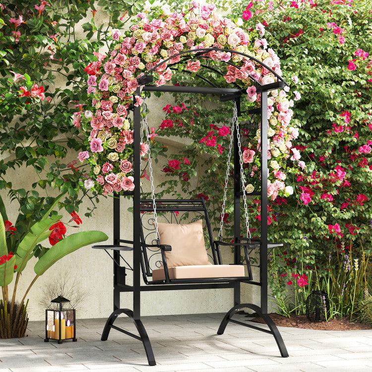 Outdoor Porch Swing with Stand and 2 Trellises for Adults