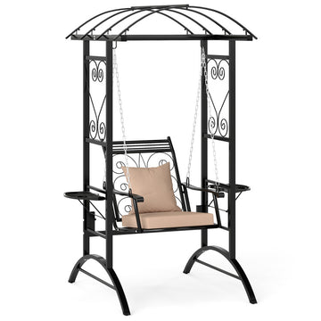 Outdoor Porch Swing with Stand and 2 Trellises for Adults