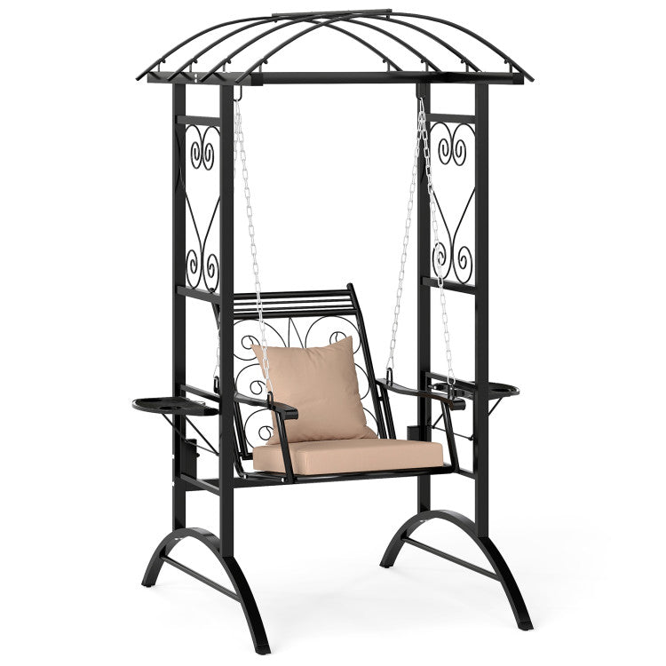 Outdoor Porch Swing with Stand and 2 Trellises for Adults