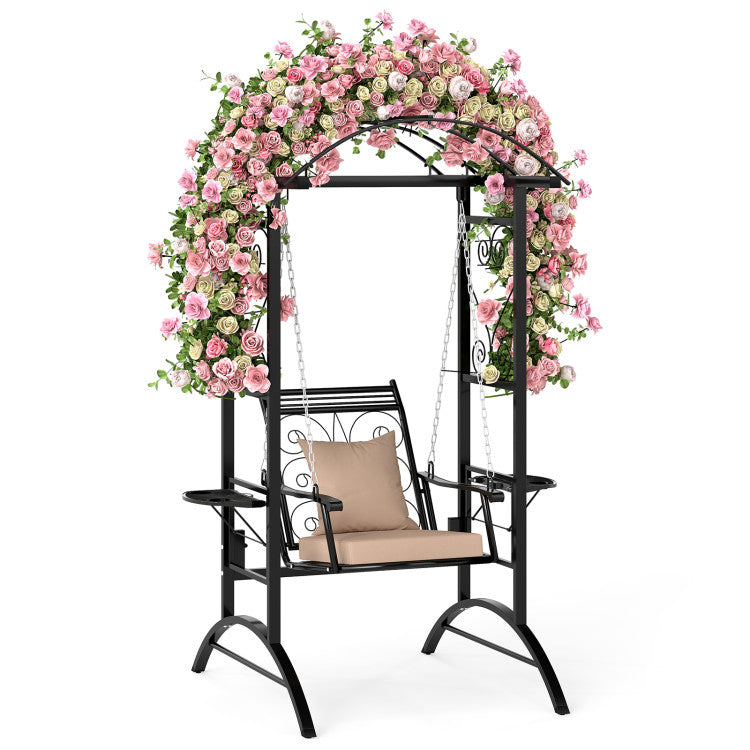 Outdoor Porch Swing with Stand and 2 Trellises for Adults