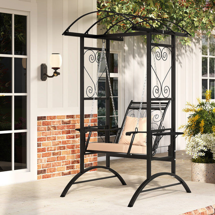 Outdoor Porch Swing with Stand and 2 Trellises for Adults