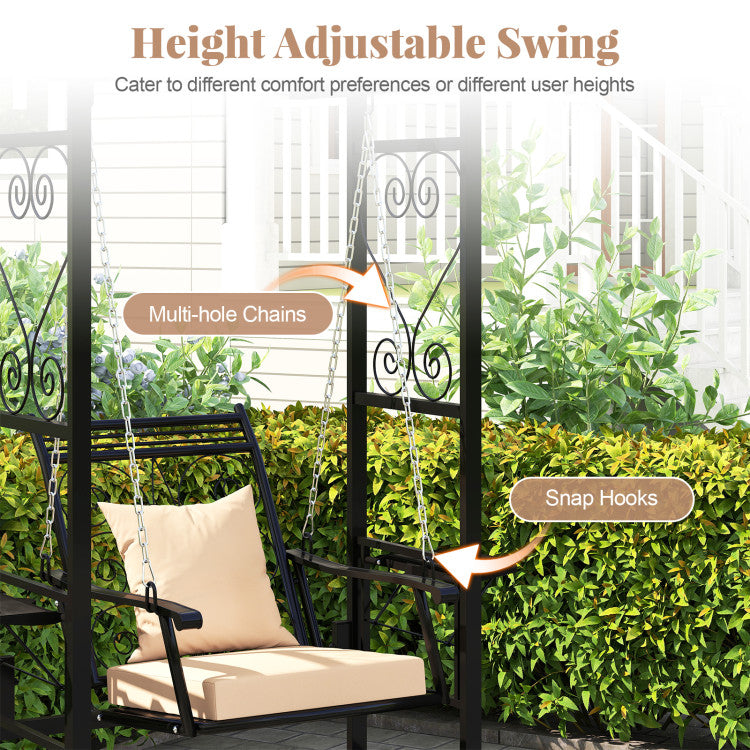 Outdoor Porch Swing with Stand and 2 Trellises for Adults