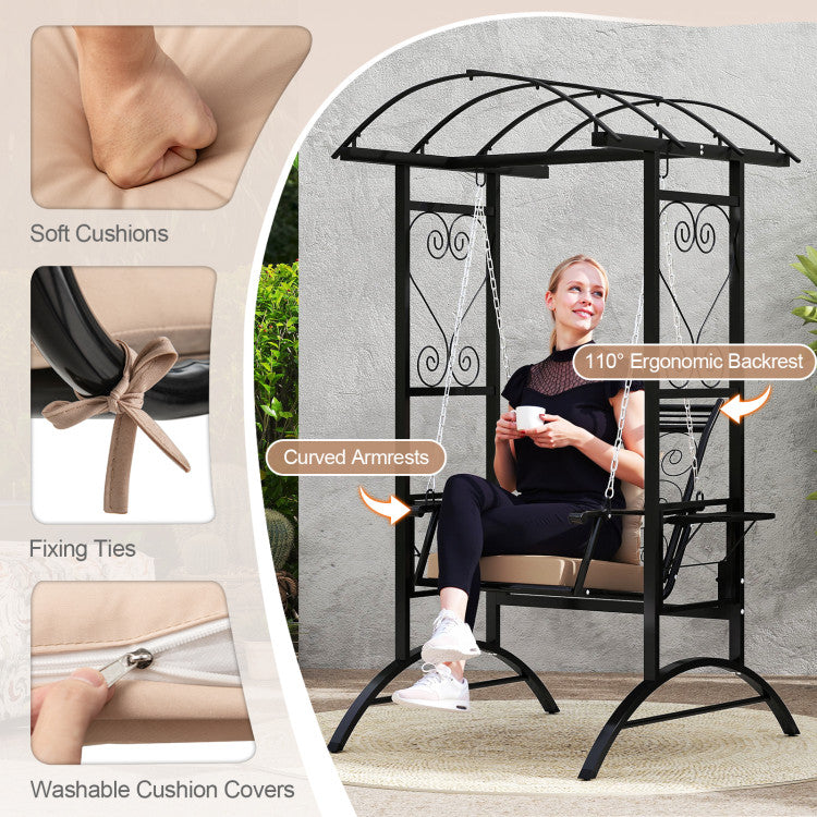 Outdoor Porch Swing with Stand and 2 Trellises for Adults