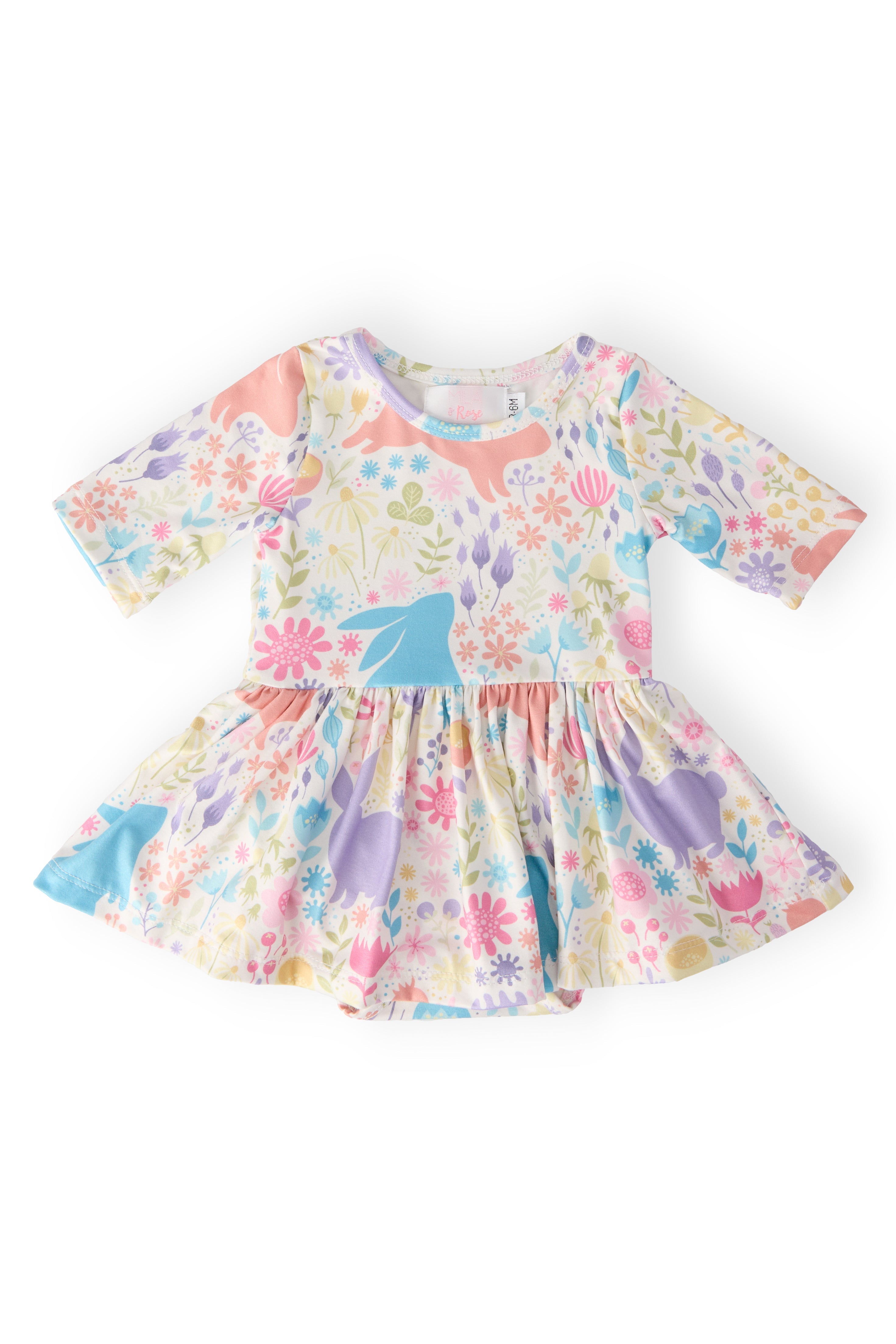 Pastel Floral Bunnies Twirl Bodysuit