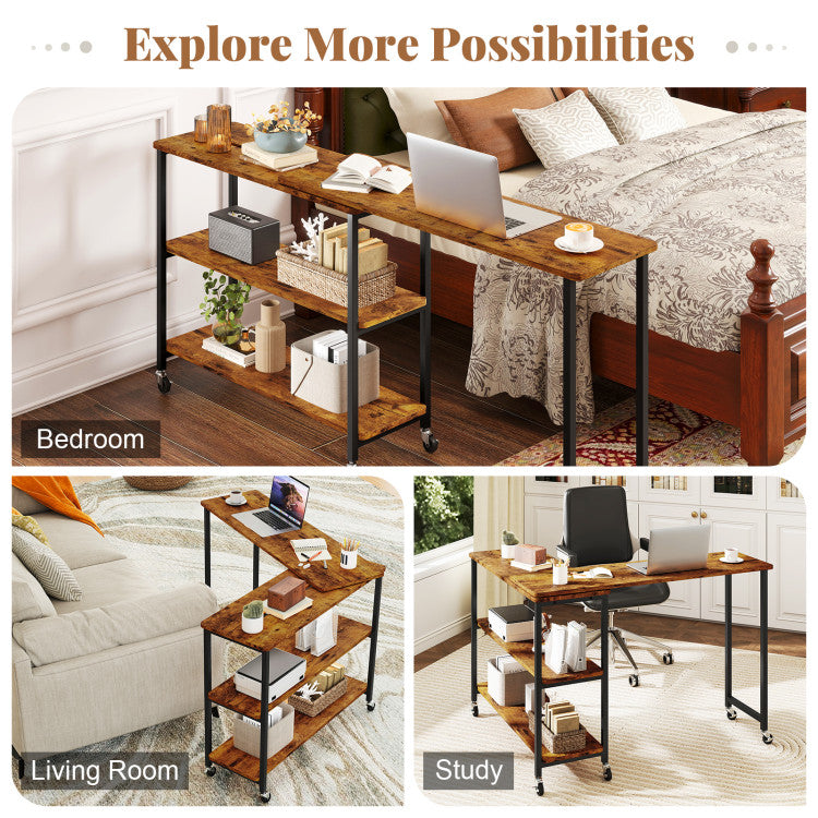 Patented Large 360-Degree Free Rotating Sofa Side Table with Wheels and Storage Shelf