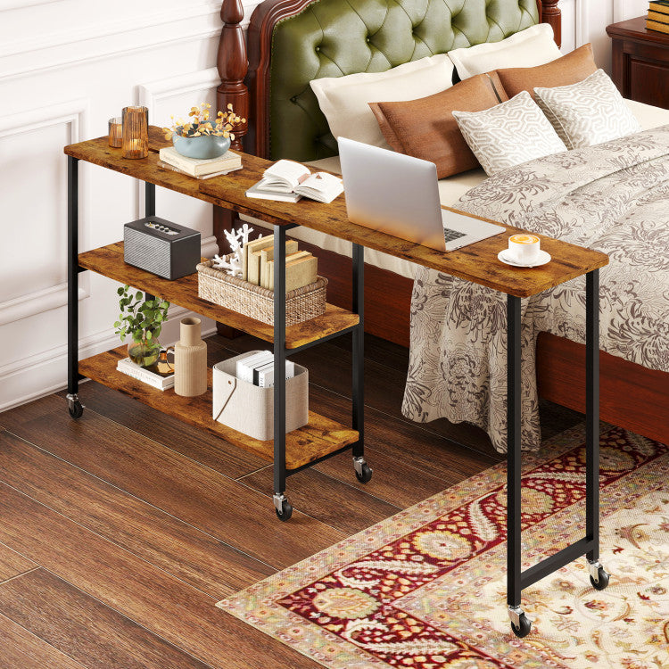 Patented Large 360-Degree Free Rotating Sofa Side Table with Wheels and Storage Shelf