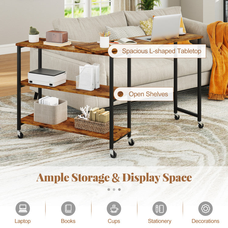Patented Large 360-Degree Free Rotating Sofa Side Table with Wheels and Storage Shelf
