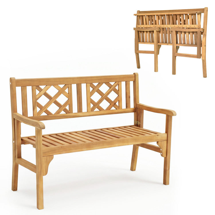 Patio Foldable Bench with Curved Backrest and Armrest