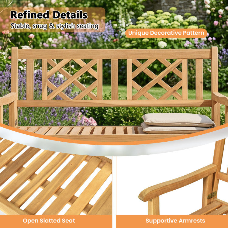 Patio Foldable Bench with Curved Backrest and Armrest