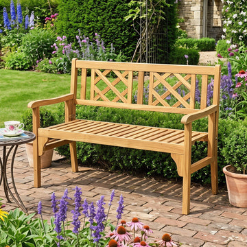 Patio Foldable Bench with Curved Backrest and Armrest