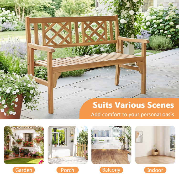Patio Foldable Bench with Curved Backrest and Armrest