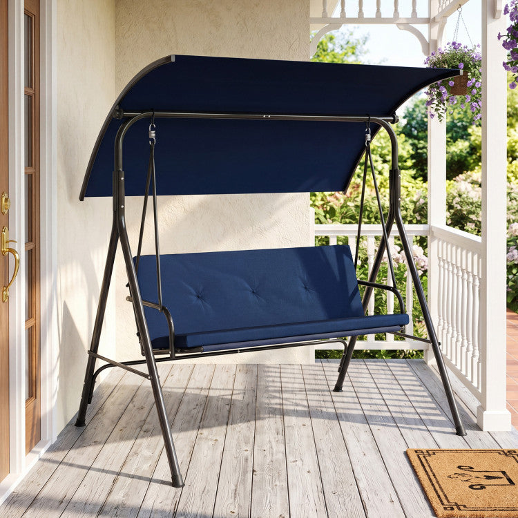 Patio Swing Chair with Adjustable Canopy & Removable Cushion and Metal Stand