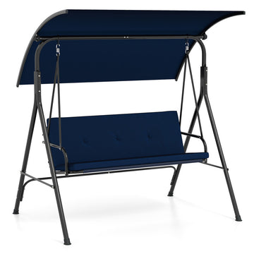 Patio Swing Chair with Adjustable Canopy & Removable Cushion and Metal Stand