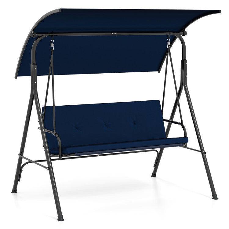 Patio Swing Chair with Adjustable Canopy & Removable Cushion and Metal Stand