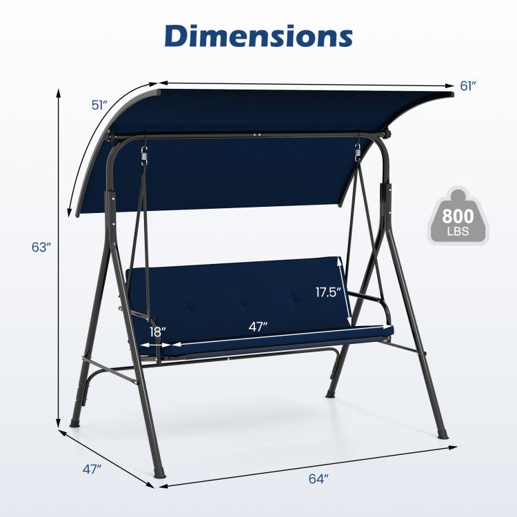 Patio Swing Chair with Adjustable Canopy & Removable Cushion and Metal Stand