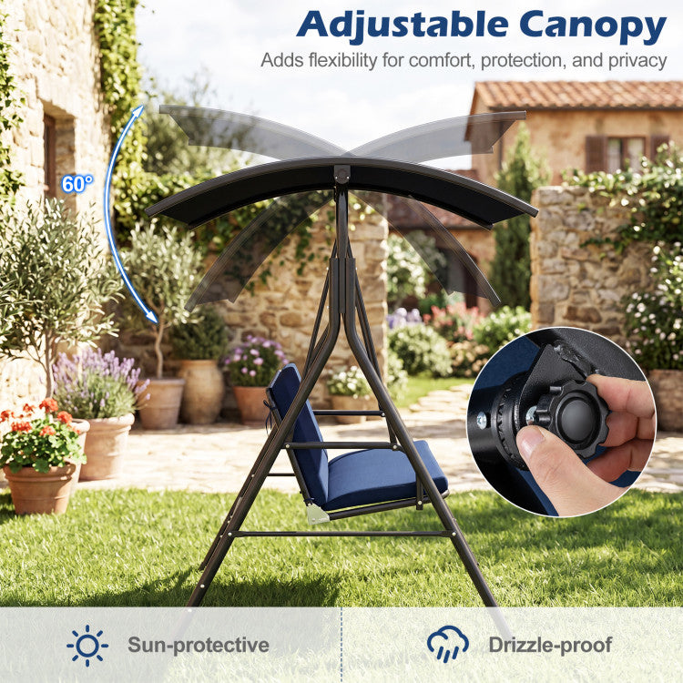 Patio Swing Chair with Adjustable Canopy & Removable Cushion and Metal Stand