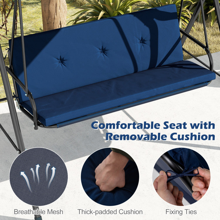 Patio Swing Chair with Adjustable Canopy & Removable Cushion and Metal Stand