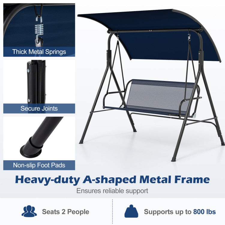 Patio Swing Chair with Adjustable Canopy & Removable Cushion and Metal Stand