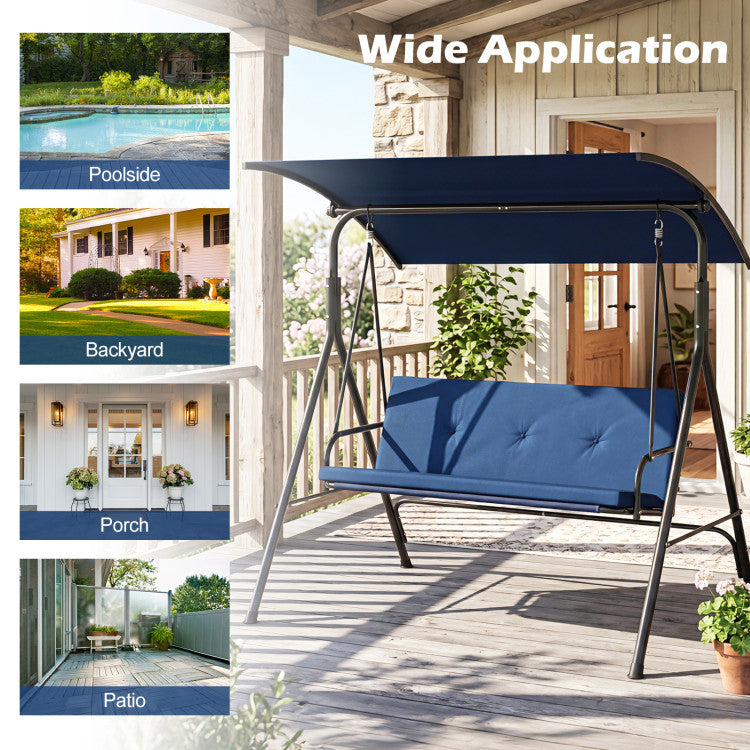Patio Swing Chair with Adjustable Canopy & Removable Cushion and Metal Stand