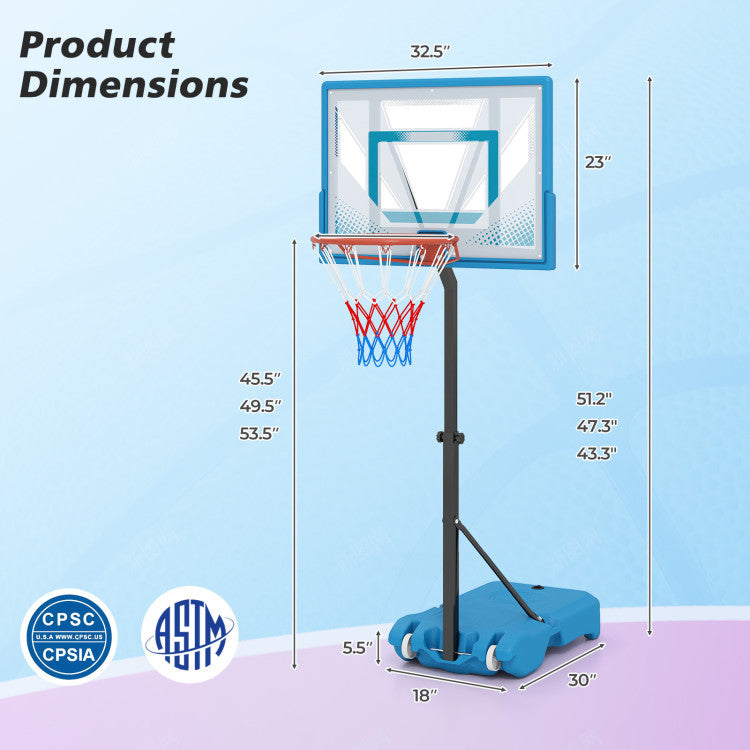 Pool Basketball Hoop with 3-Level Adjustable Height and Weighted Base
