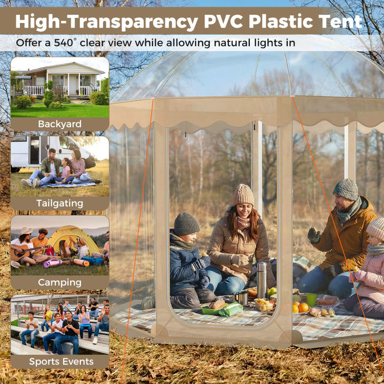 Pop Up Bubble Tent 10x10 FT for 8-10 People Weatherproof Pod with 540° Panoramic Clear PVC