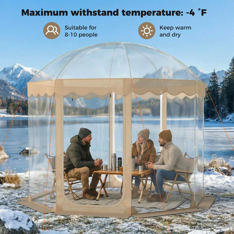 Pop Up Bubble Tent 10x10 FT for 8-10 People Weatherproof Pod with 540° Panoramic Clear PVC