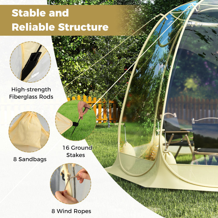 Pop Up Bubble Tent 540° Transparent PVC Igloo 9.5 x 9.5 FT Instant Setup Screen House for 4-6 People