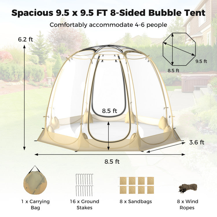 Pop Up Bubble Tent 540° Transparent PVC Igloo 9.5 x 9.5 FT Instant Setup Screen House for 4-6 People