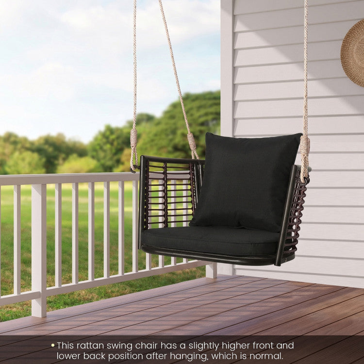 Porch Swing Patio Hanging Rattan Chair with Zippered Cushions and Rope
