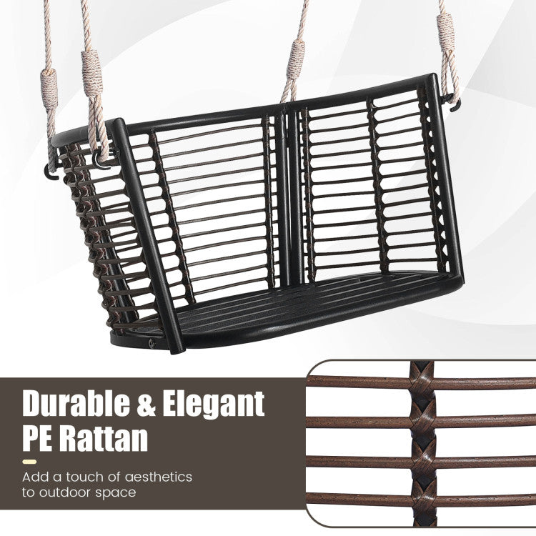 Porch Swing Patio Hanging Rattan Chair with Zippered Cushions and Rope