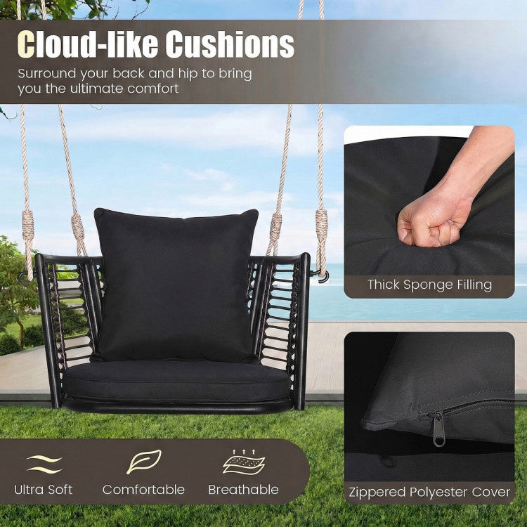 Porch Swing Patio Hanging Rattan Chair with Zippered Cushions and Rope