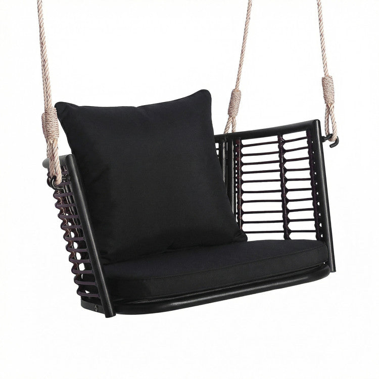 Porch Swing Patio Hanging Rattan Chair with Zippered Cushions and Rope