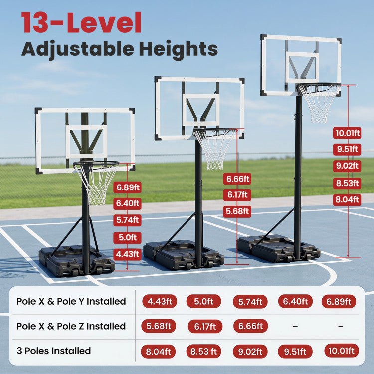 Portable Basketball Hoop with 4.43-10 Ft Adjustable Height